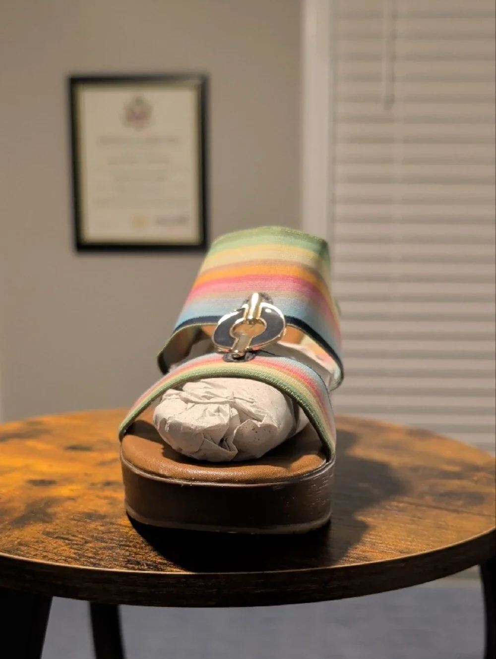 Anne Klein Multicolor Pastel Stripe Wedge Sandal
